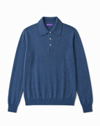 DÈCLIC Ellery Merino Wool Long Sleeve Polo - Vintage Blue