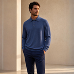 DÈCLIC Ellery Merino Wool Long Sleeve Polo - Vintage Blue