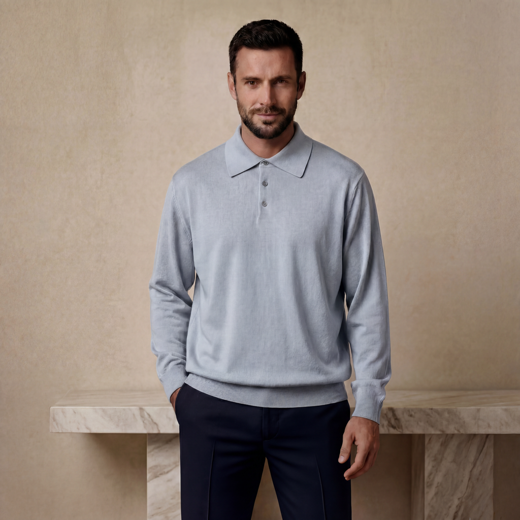 DÈCLIC Ellery Merino Wool Long Sleeve Polo - Grey