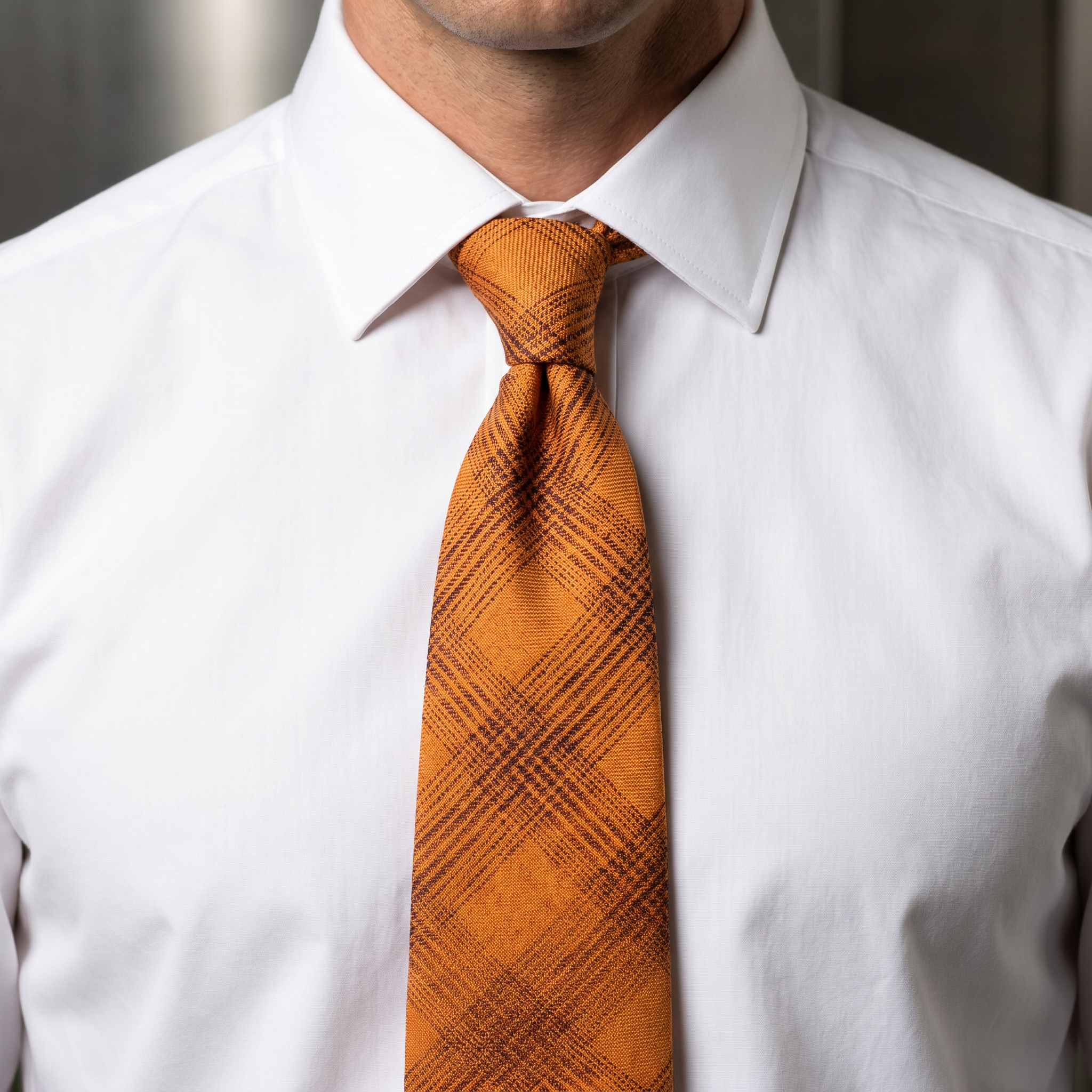 DÉCLIC Textured Crosshatch Tie - Burnt Orange