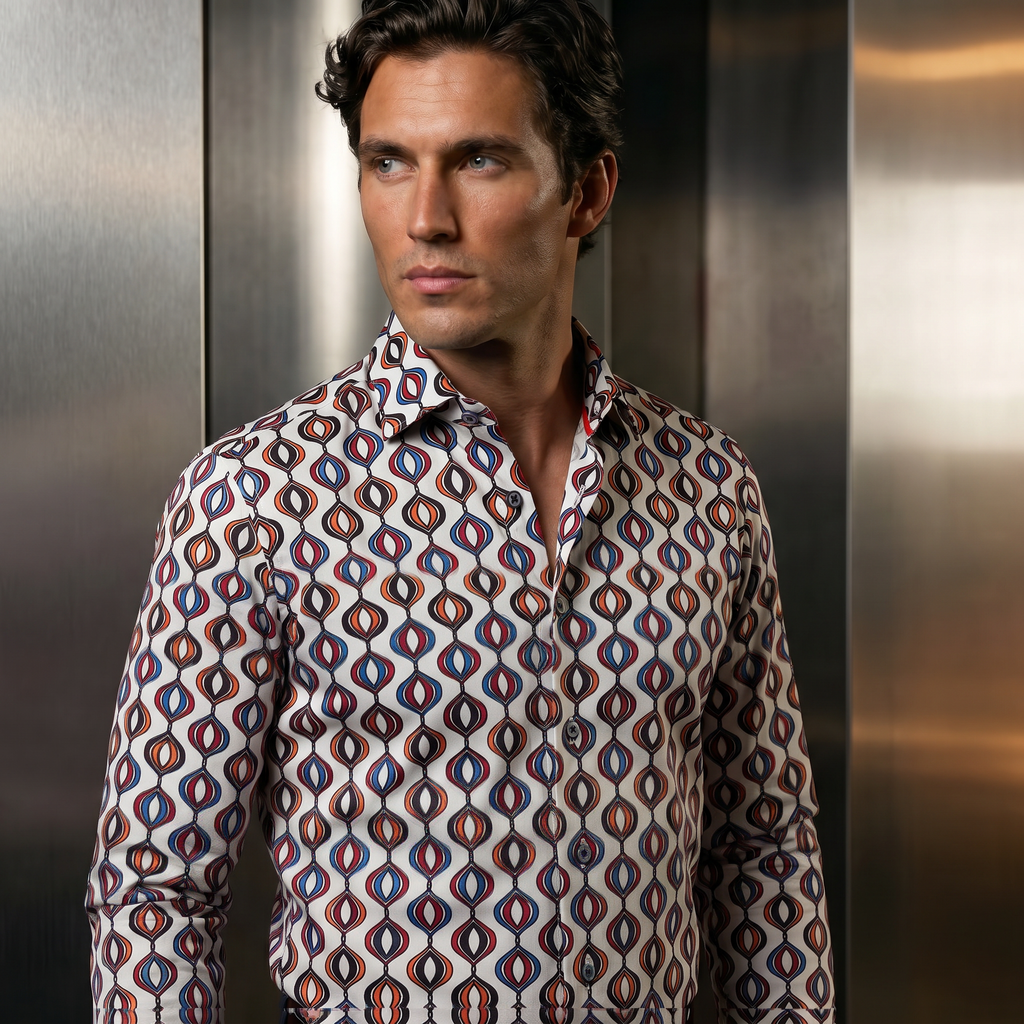 JF 'Deco Link' Print Shirt - Light Grey