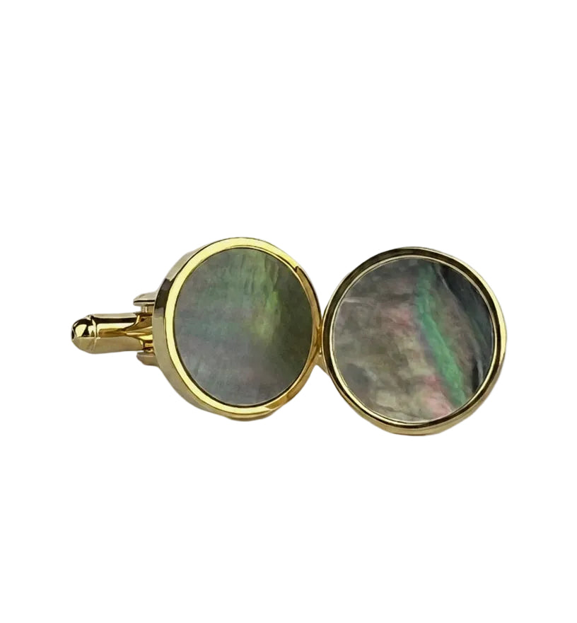 DÉCLIC MOP Smoky Mother Of Pearl Round Cufflink - Gold