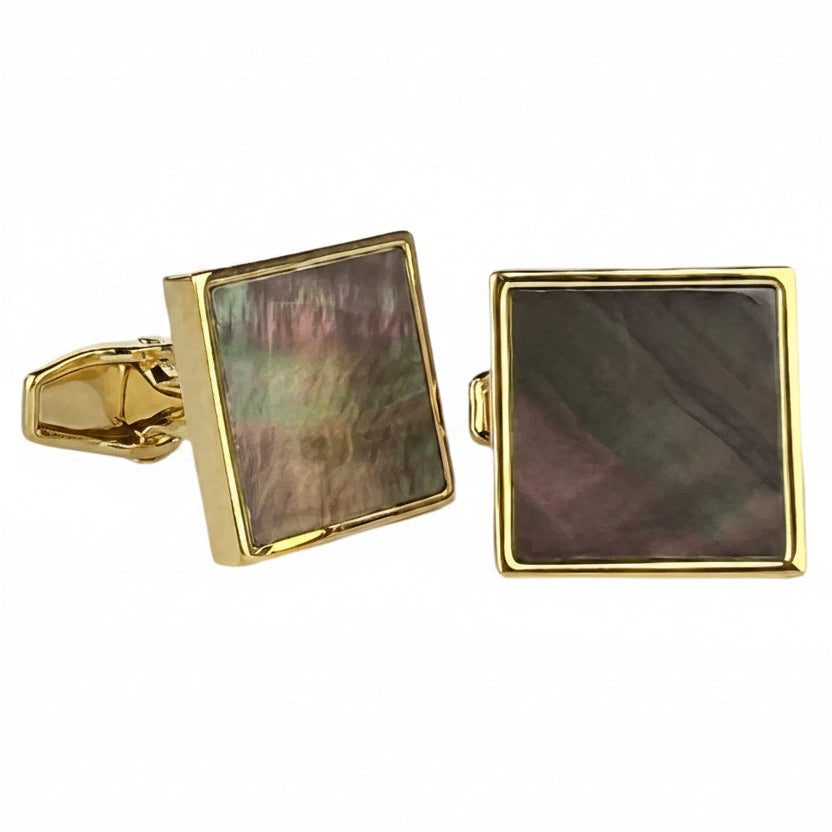 DÉCLIC MOP Smoky Mother Of Pearl Square Cufflink - Gold