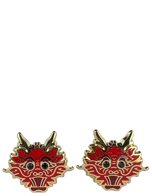 DÉCLIC Chinese Dragon Gold Cufflink - Red