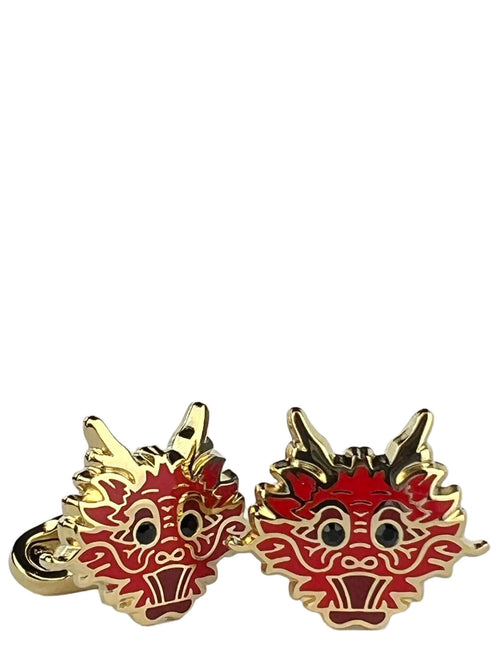 DÉCLIC Chinese Dragon Gold Cufflink - Red