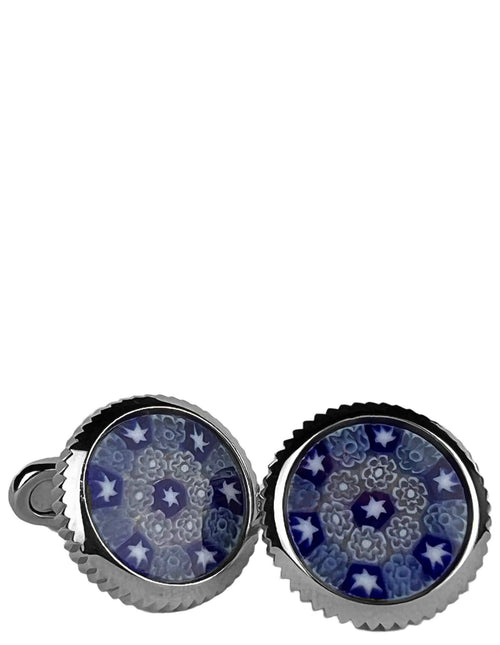 DÉCLIC Murano Glass Ridged Cufflink - Blue