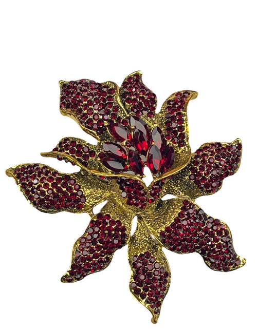 DÉCLIC Iris Diamante Floral Pin - Red