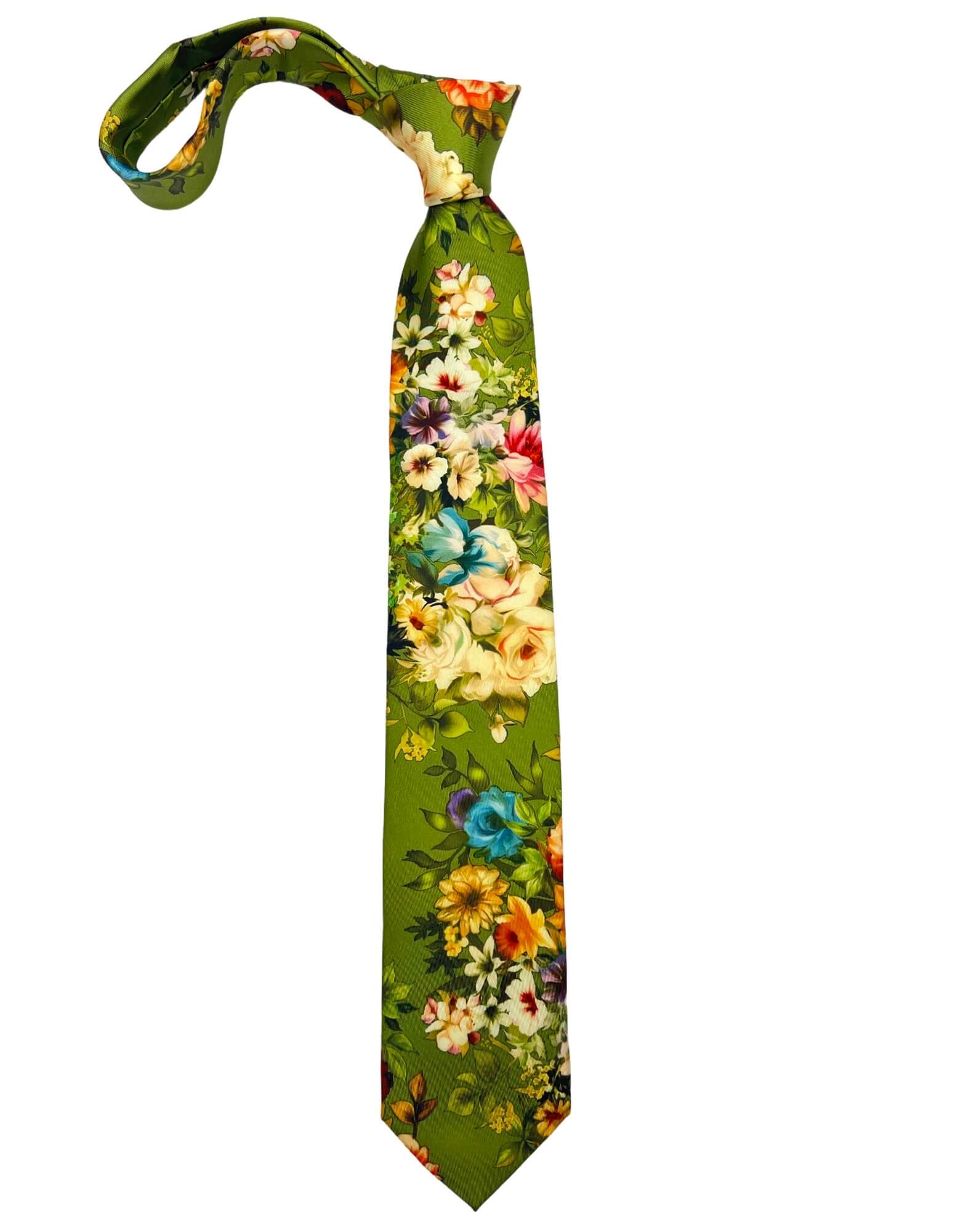 CANTINI Bloom Floral Tie - Green