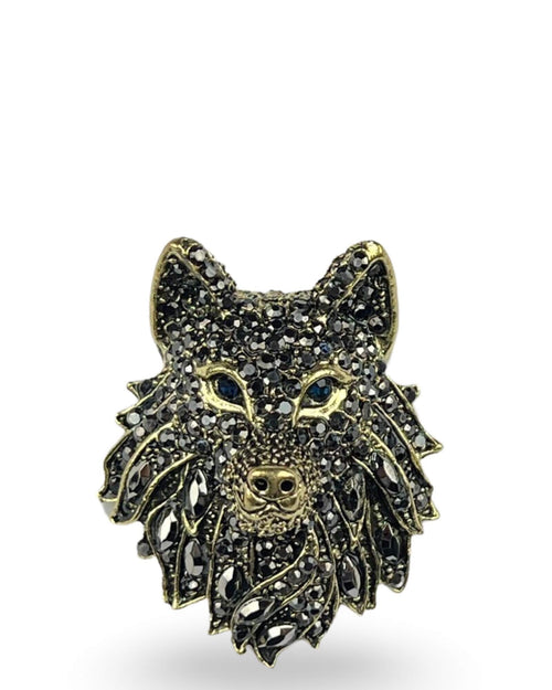 DÉCLIC Wolf Head Diamante Pin - Gold
