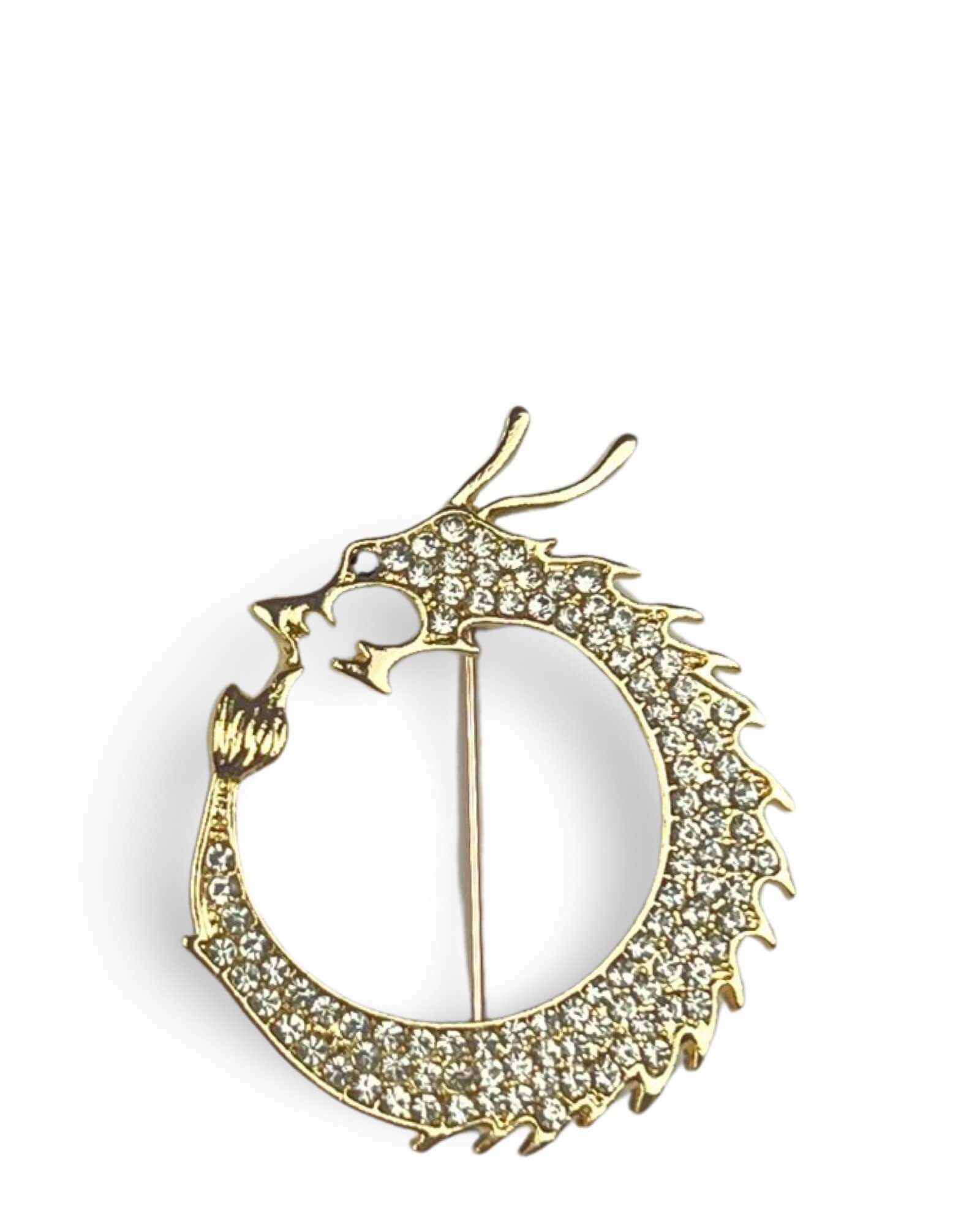 DÉCLIC Dragon Circle Diamante Pin - White