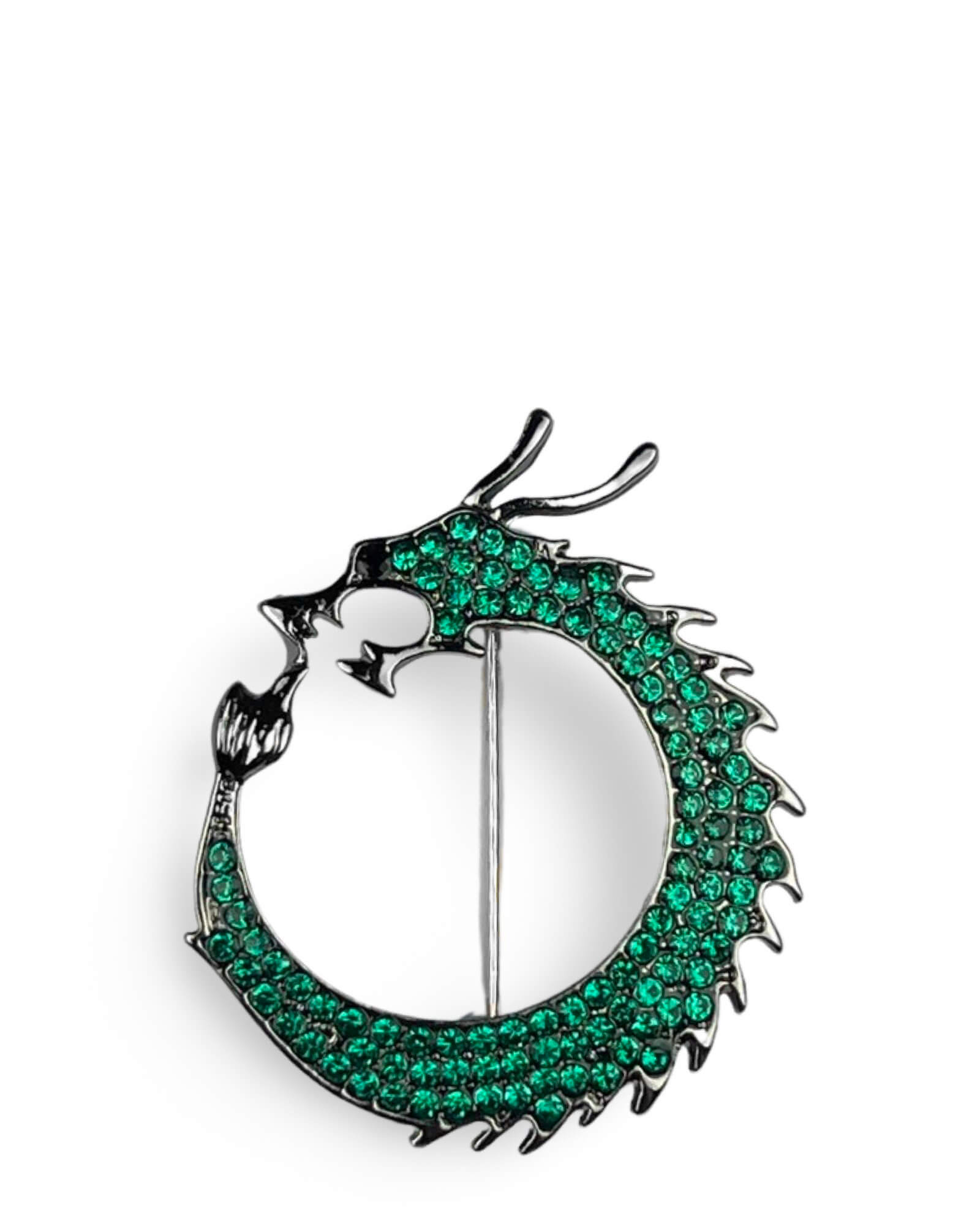 DÉCLIC Dragon Circle Diamante Pin - Green