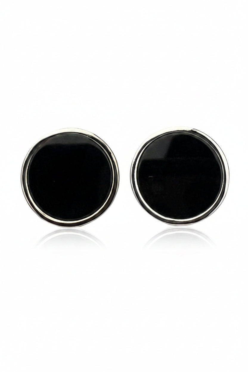 DÉCLIC Onyx Round Cufflink - Silver