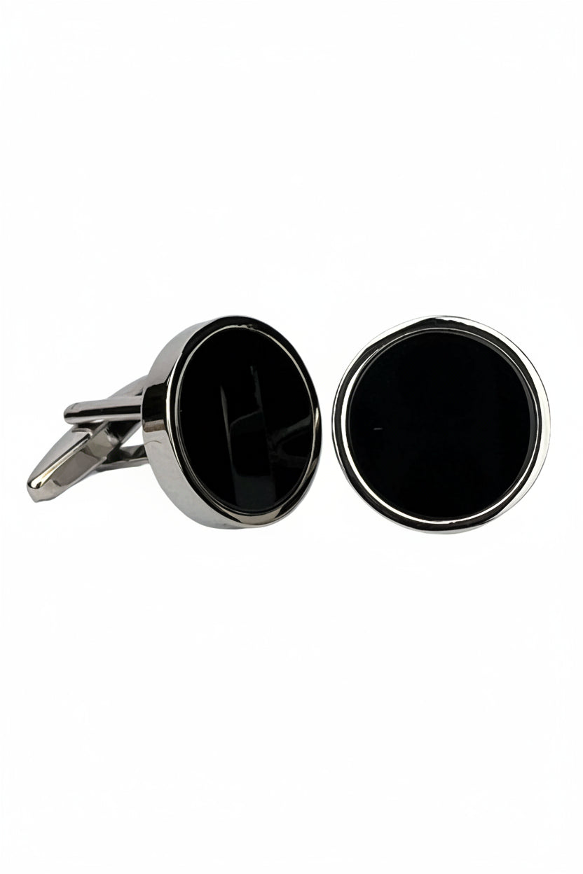 DÉCLIC Onyx Round Cufflink - Silver