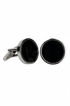 DÉCLIC Onyx Round Cufflink - Silver