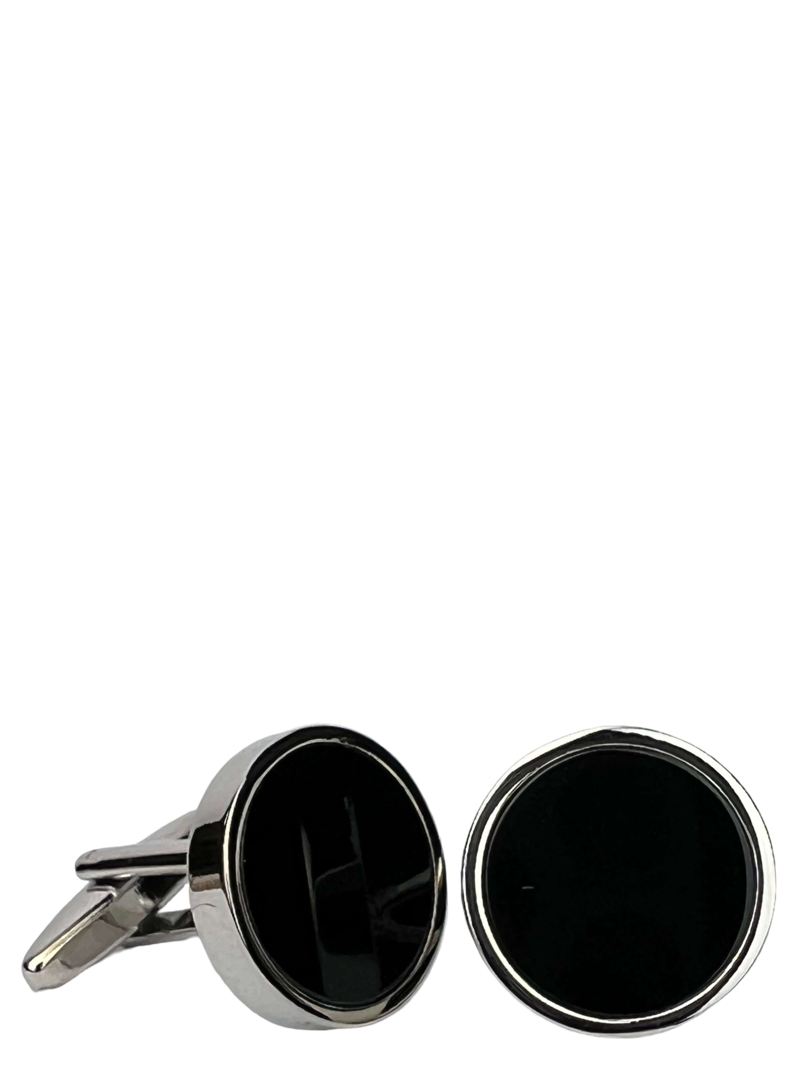 DÉCLIC Onyx Round Cufflink - Silver
