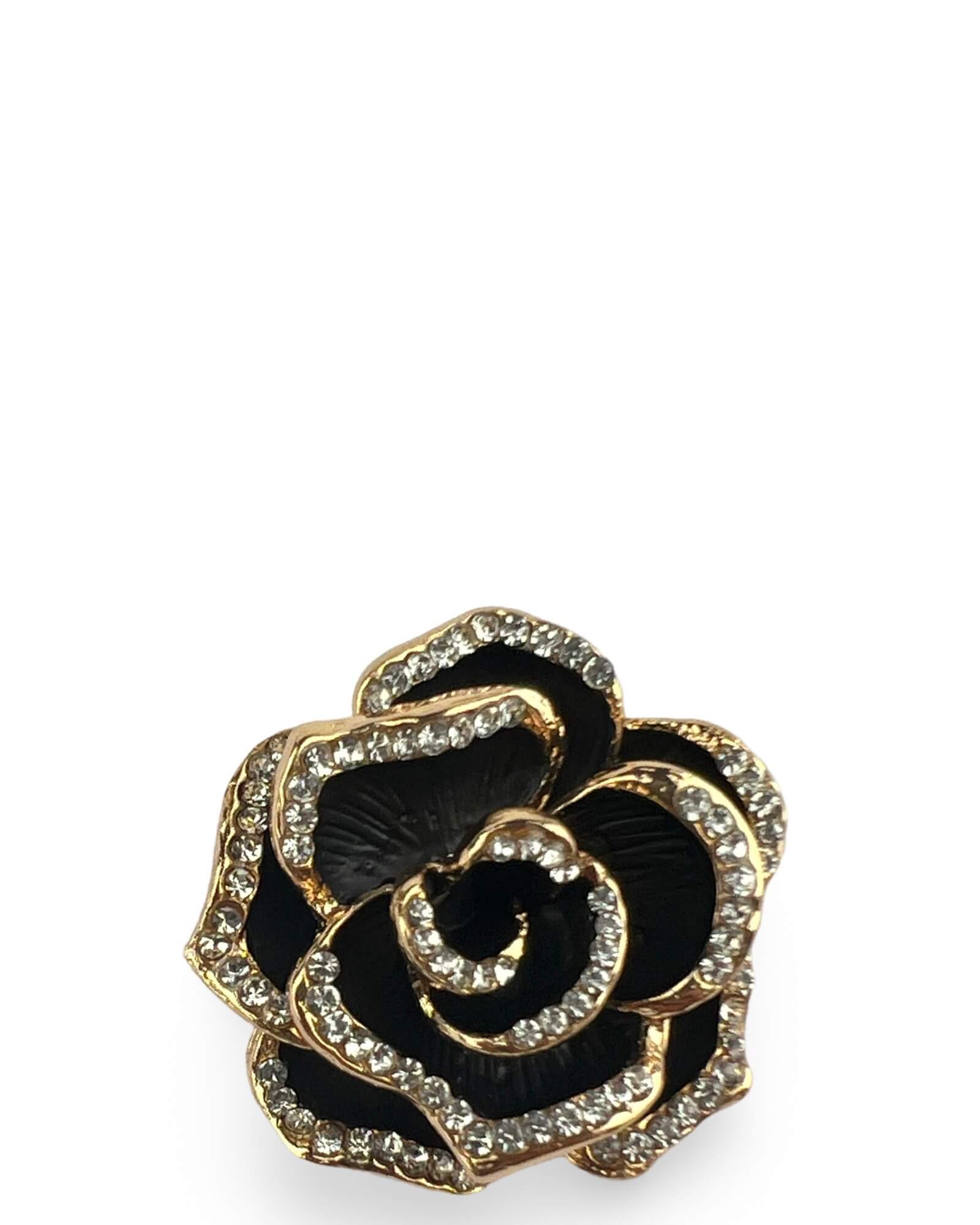 DÉCLIC Black Rose Diamante Pin - Gold