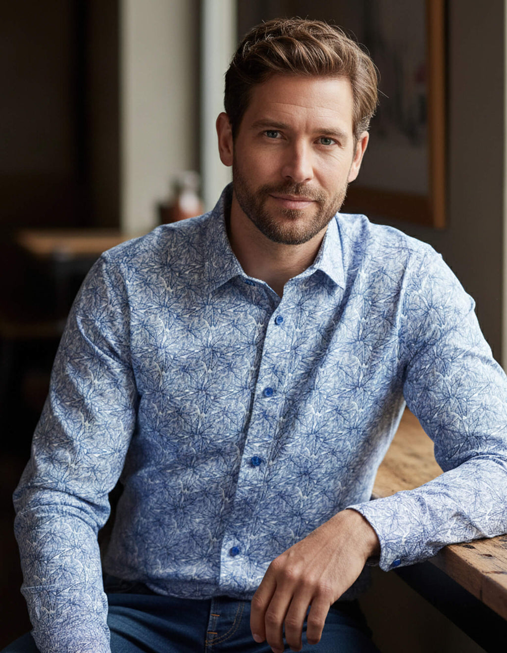 JF 'Blue Leaves' Print Shirt - Blue