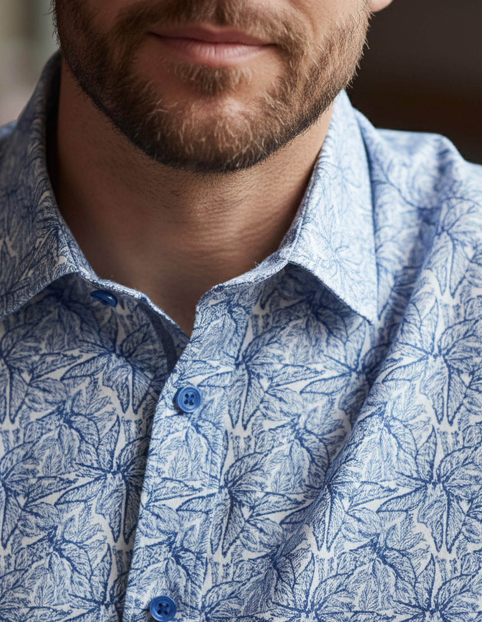 JF 'Blue Leaves' Print Shirt - Blue