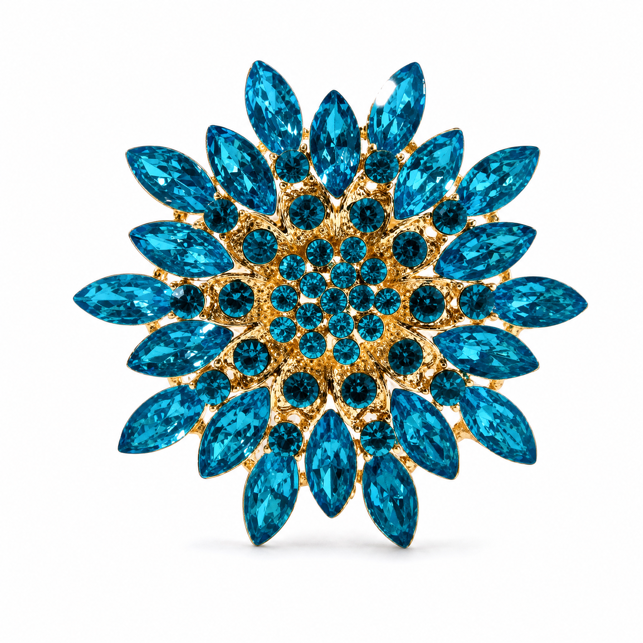 DÉCLIC Large Gilded Flower Pin– Turquoise/Gold