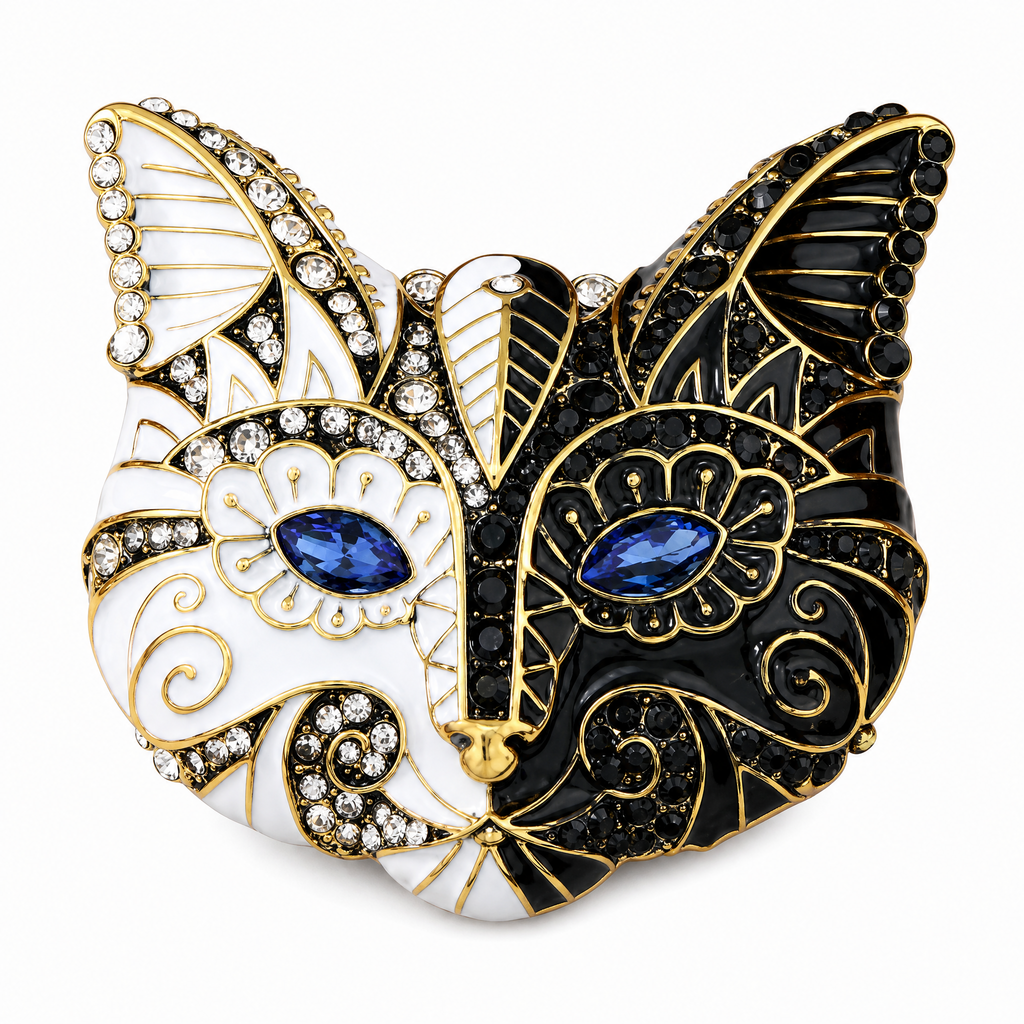 DÉCLIC Masquerade Large Cat Pin – Black/White