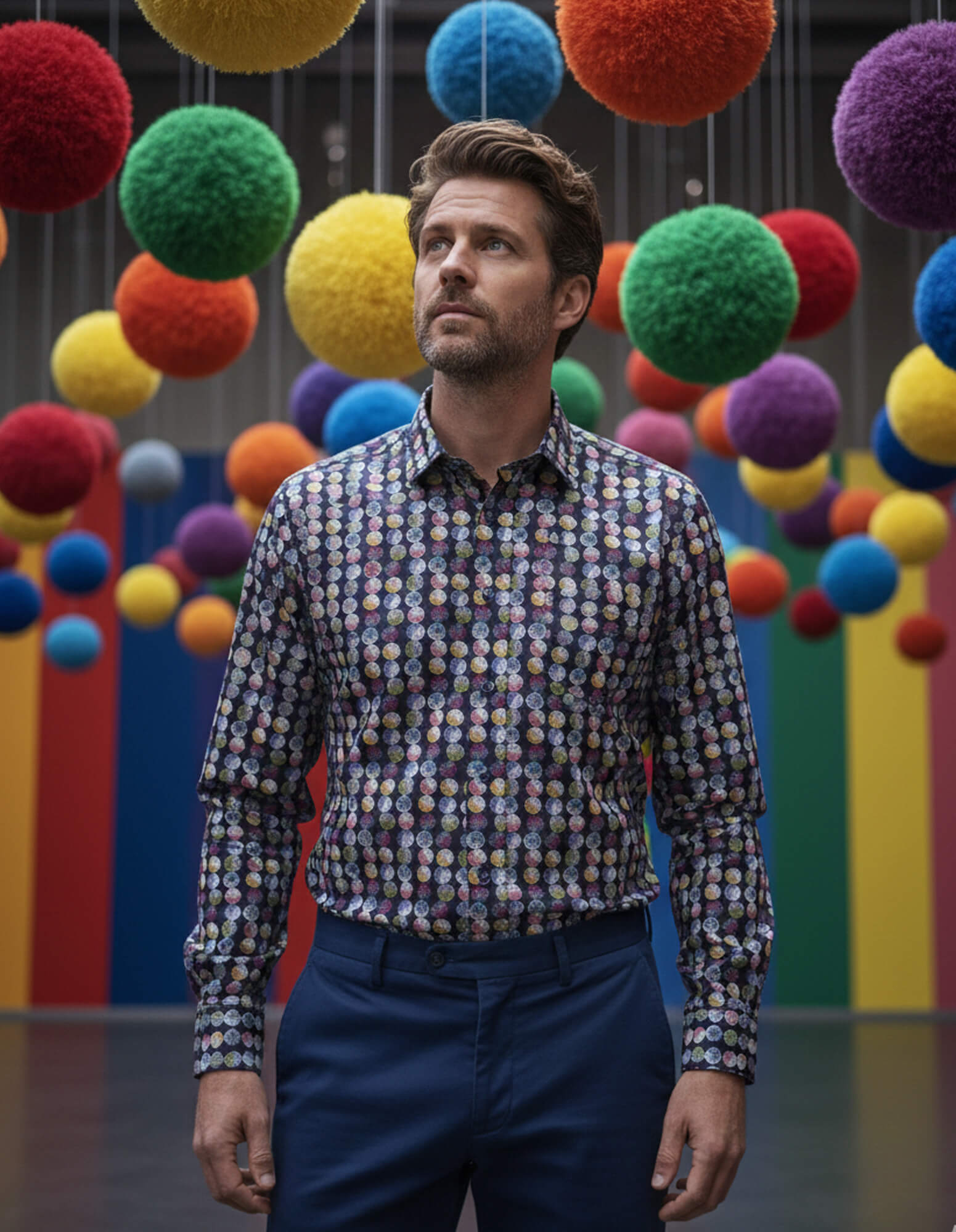 JF 'Circular' Print Shirt - Navy