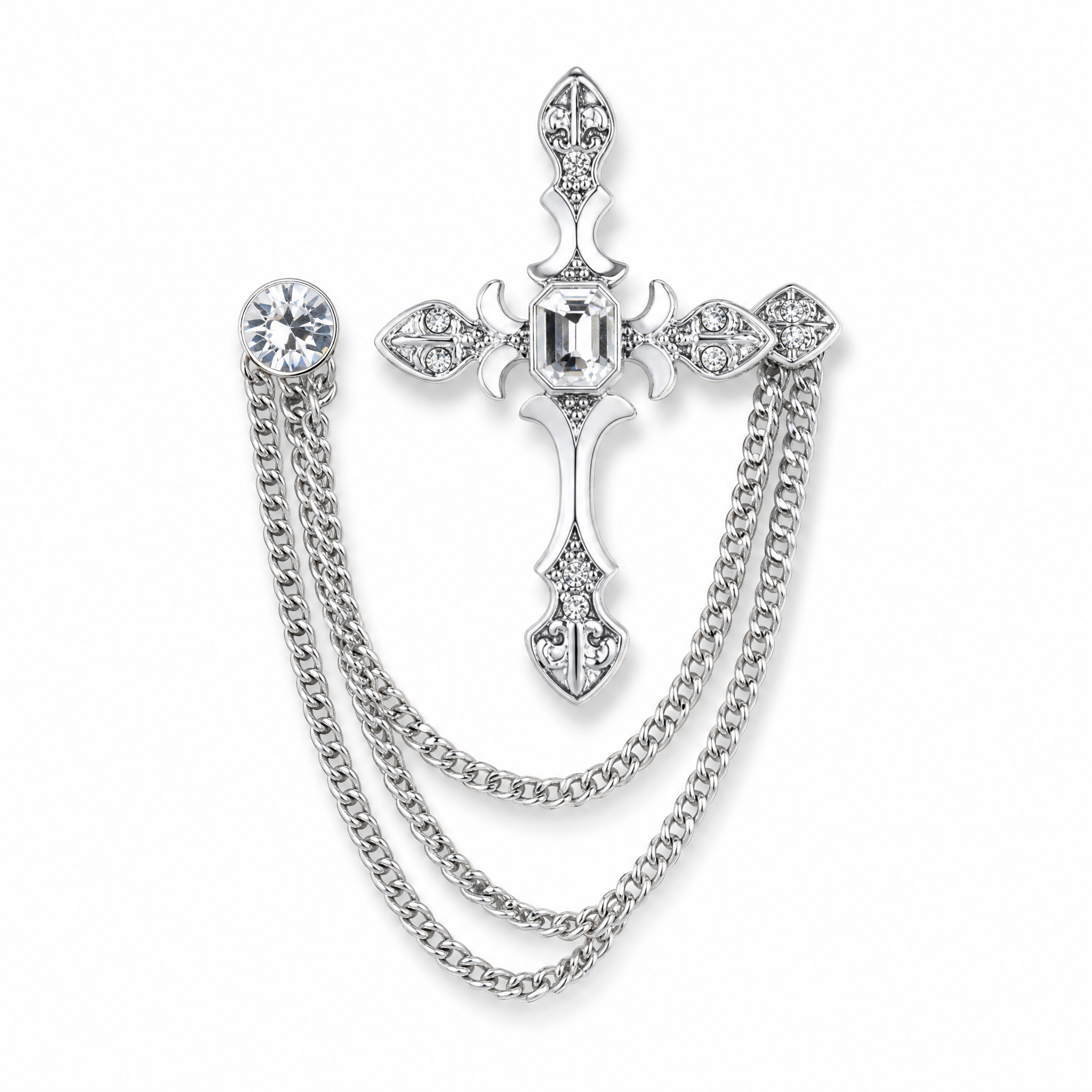 DÉCLIC Cross Chain Lapel Pin – Silver