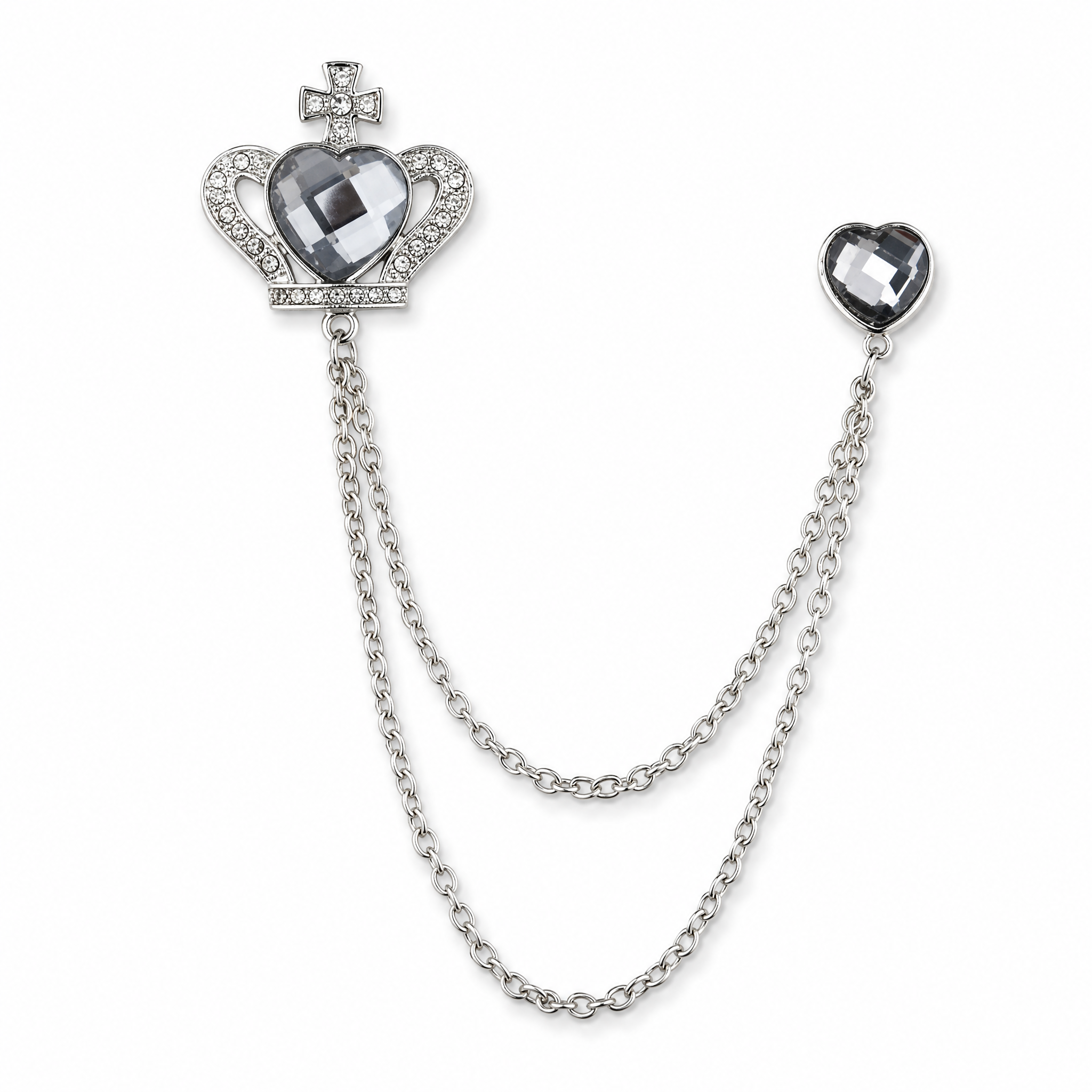 DÉCLIC Crown Heart Chain Lapel Pin – Silver