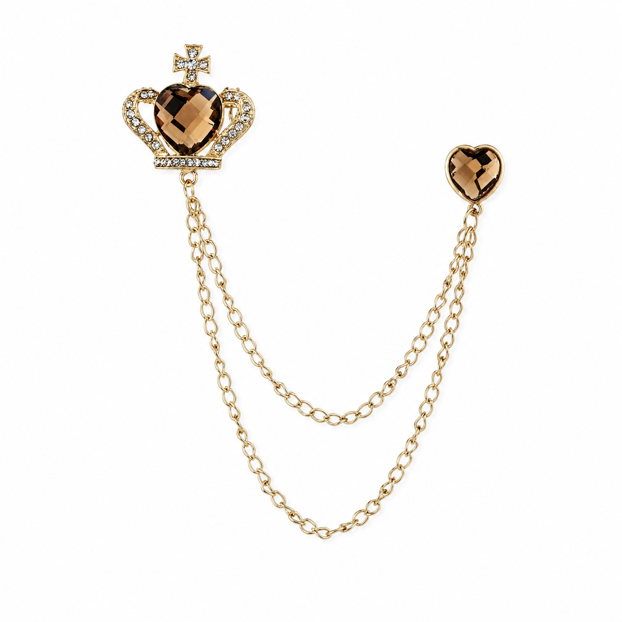 DÉCLIC Crown Heart Chain Lapel Pin - Gold