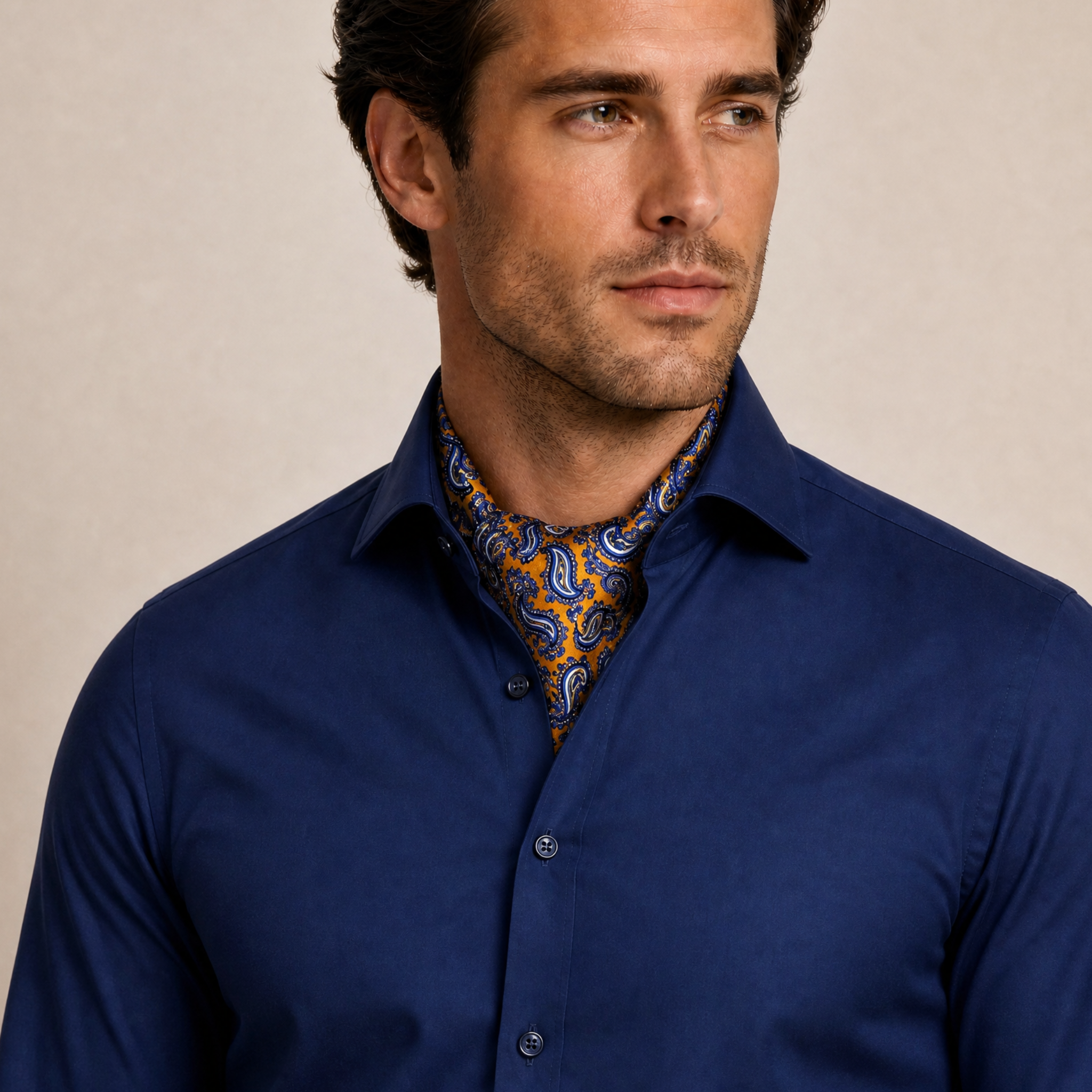 DÉCLIC Milano Paisley Silk Cravat – Gold/Blue