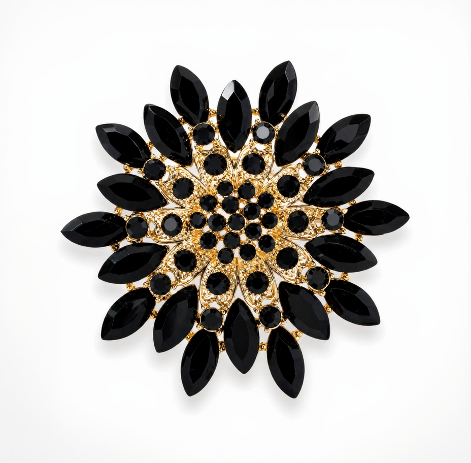 DÉCLIC Large Gilded Flower Pin – Black/Gold