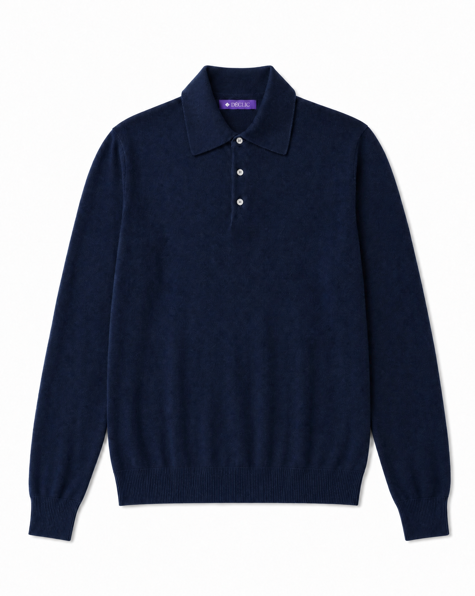 DÈCLIC Ellery Merino Wool Long Sleeve Polo - Navy