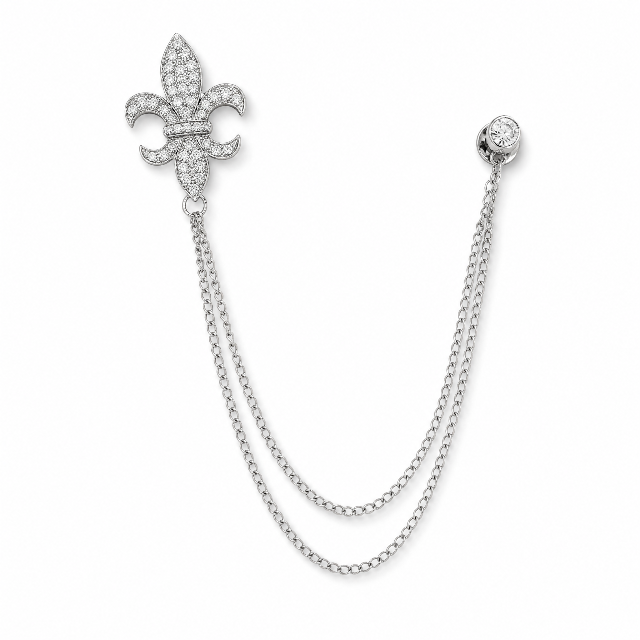 DÉCLIC Fleur De Lis Chain Lapel Pin – Silver