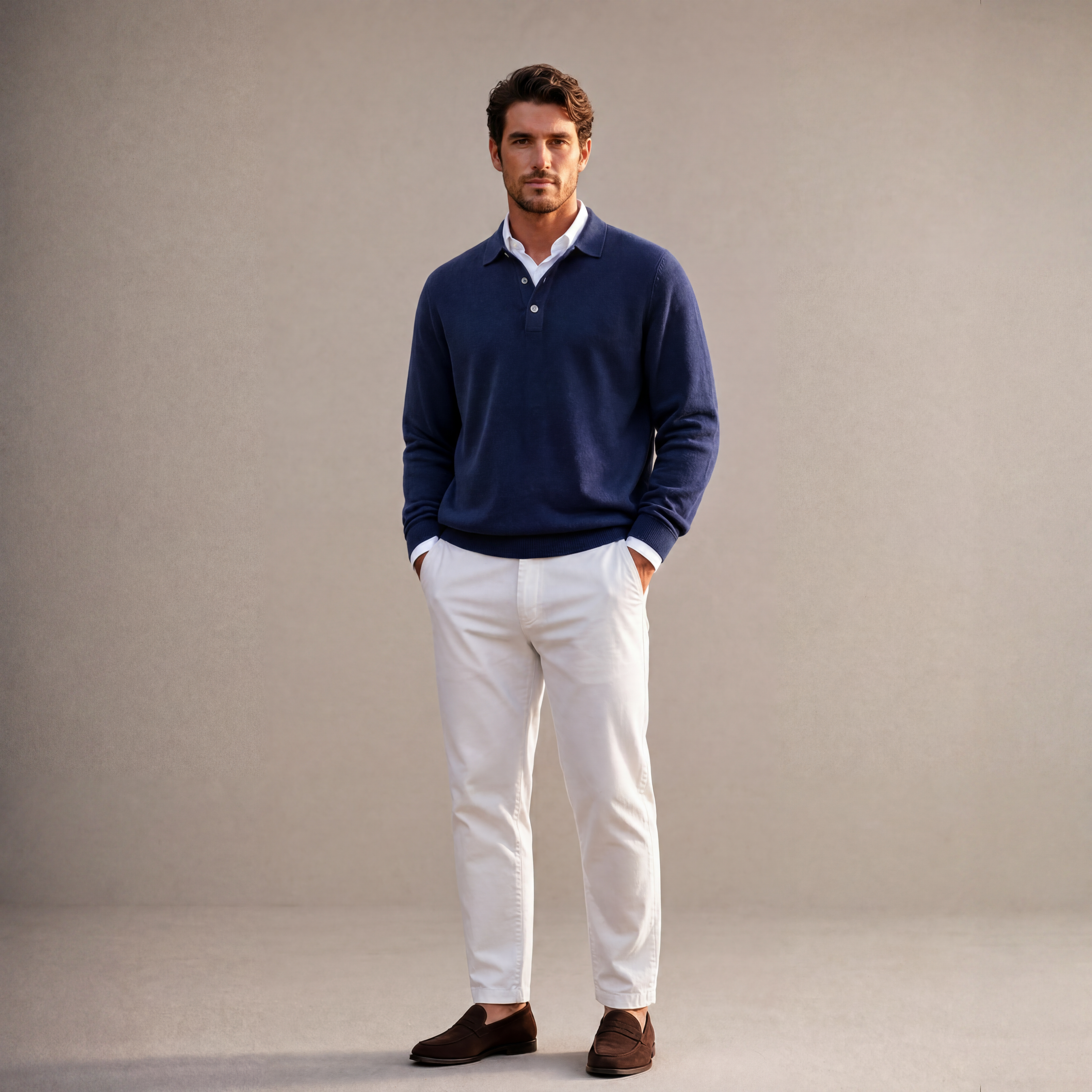 DÈCLIC Ellery Merino Wool Long Sleeve Polo - Navy