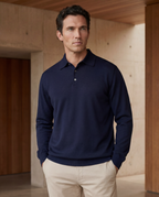 DÈCLIC Ellery Merino Wool Long Sleeve Polo - Navy