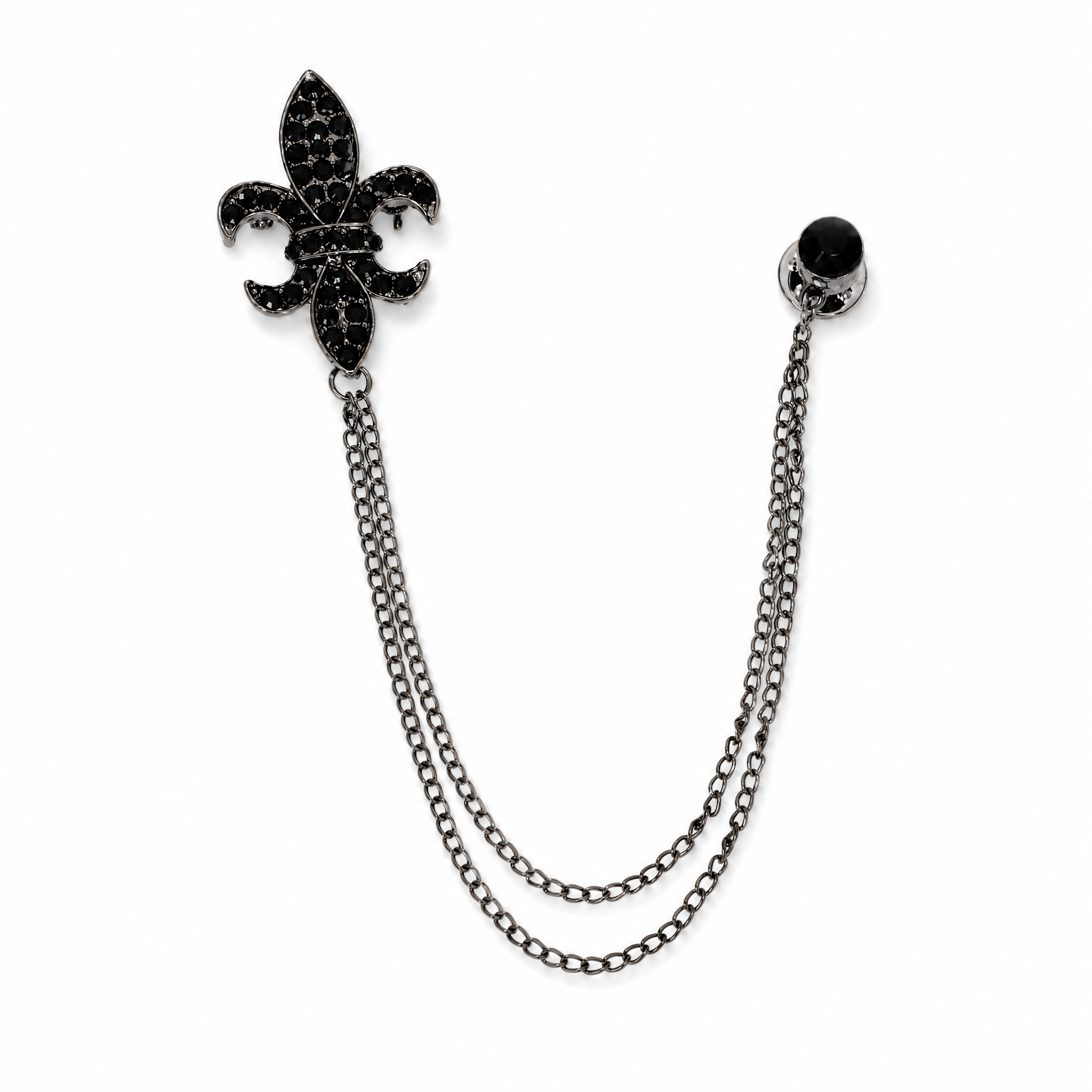 DÉCLIC Fleur De Lis Chain Lapel Pin – Black