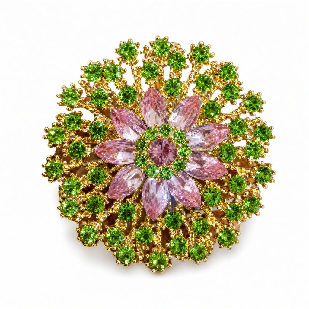 DÉCLIC Large Jardin Flower Lapel Pin – Pink/Green
