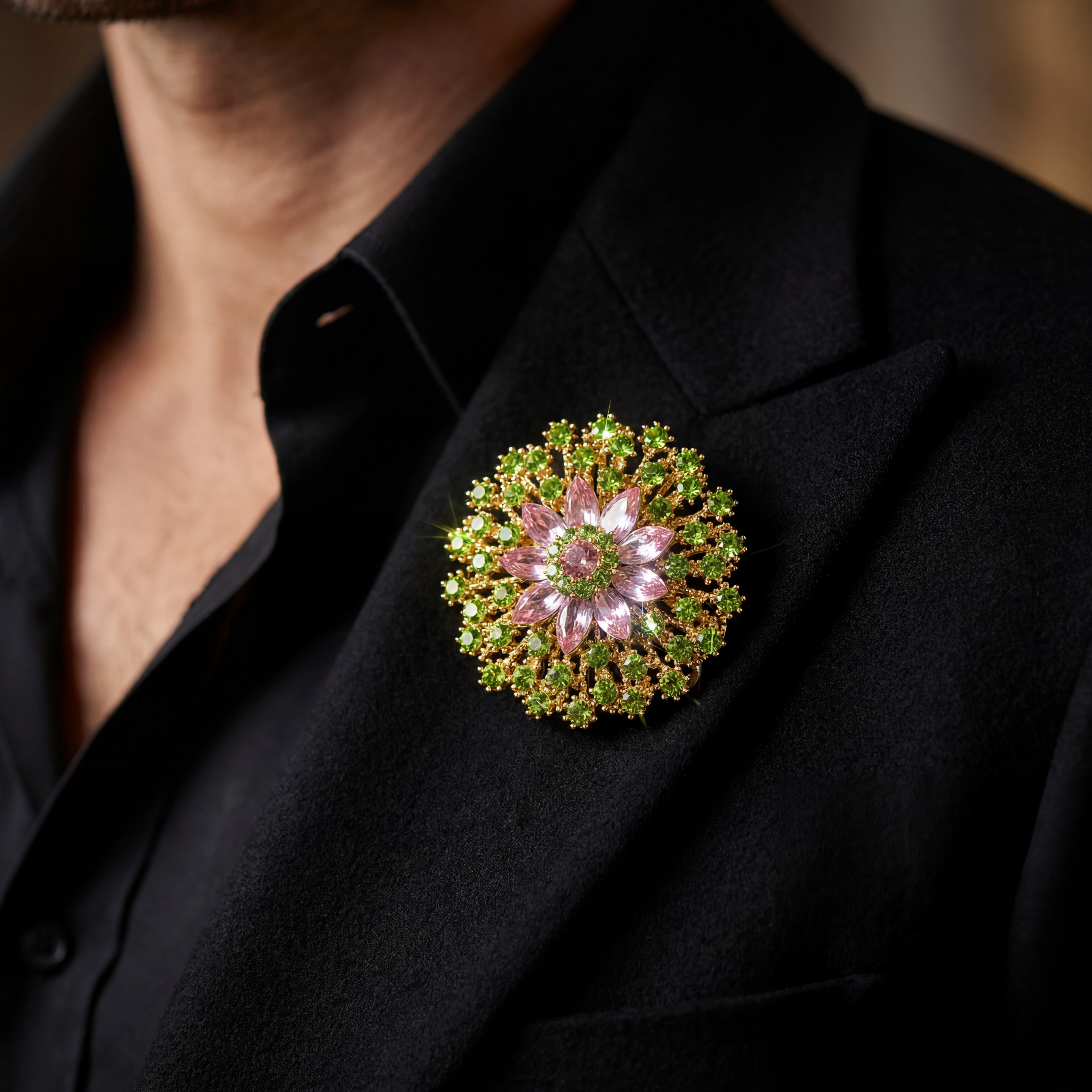 DÉCLIC Large Jardin Flower Lapel Pin – Pink/Green