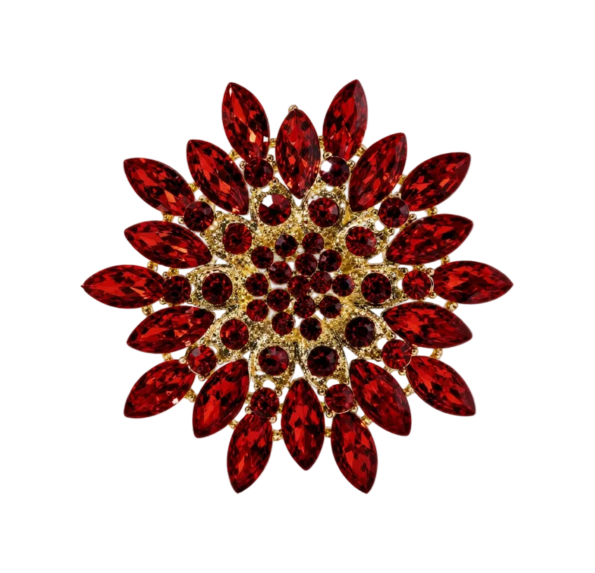 DÉCLIC Large Gilded Flower Pin – Red/Gold