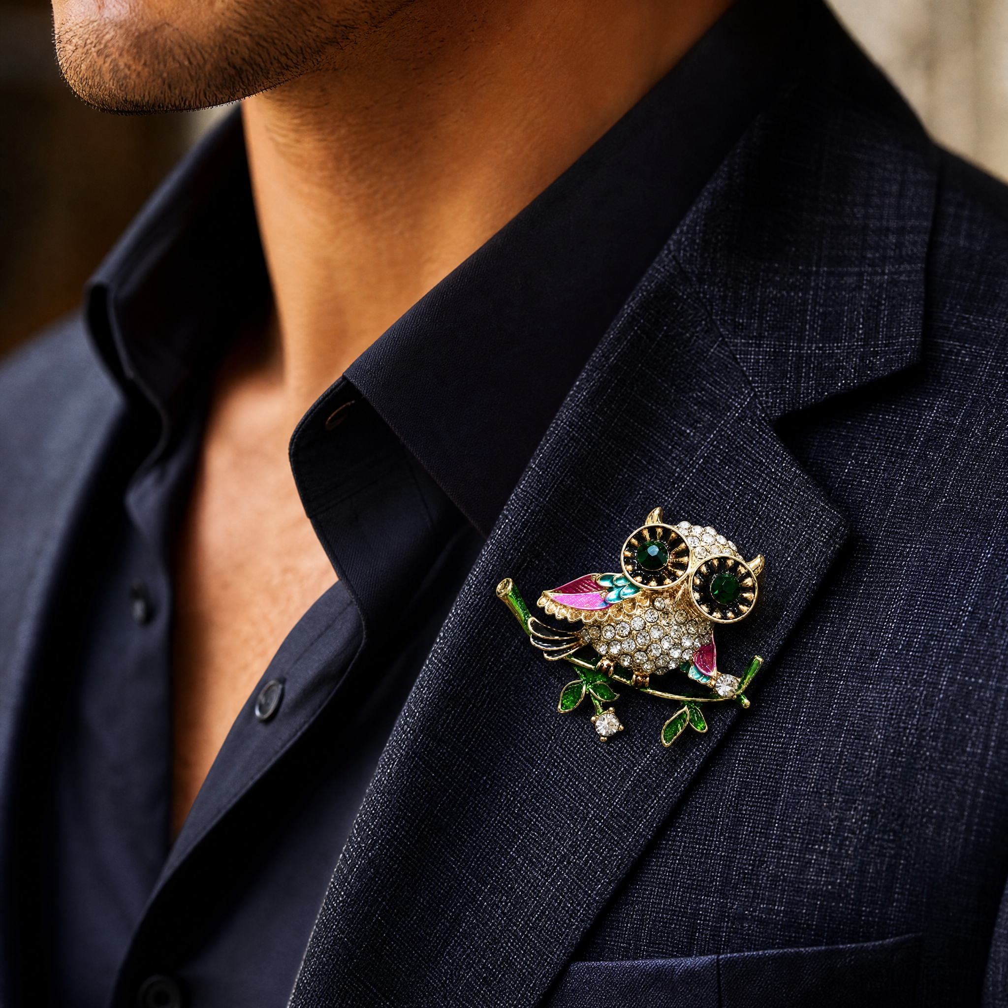 DÉCLIC Jewel Owl Small Lapel Pin – Multi