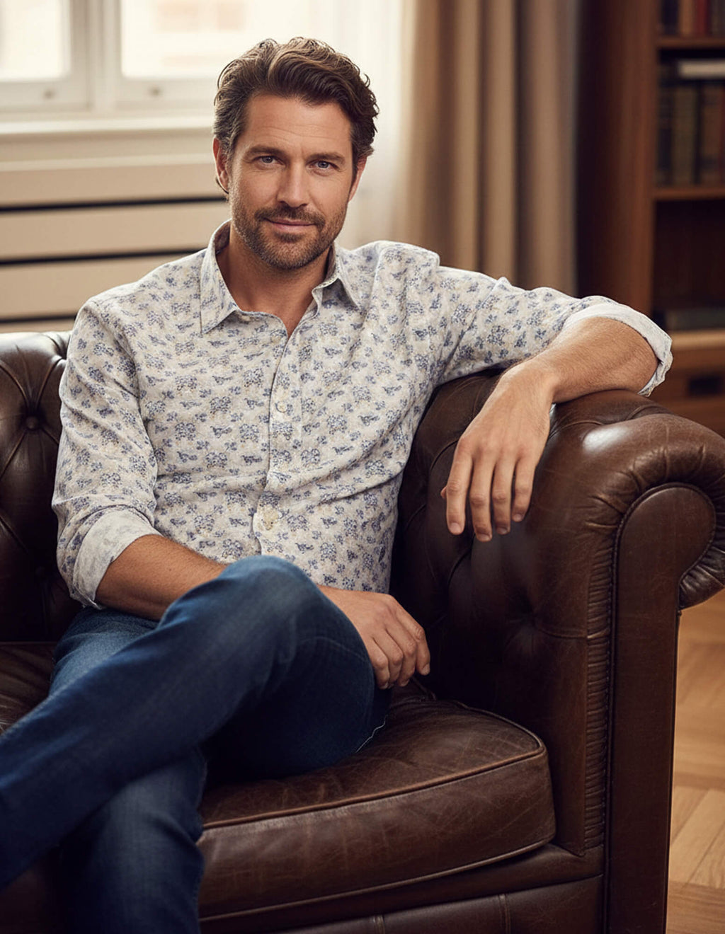 JF 'Pheasant' Linen/Cotton Print Shirt