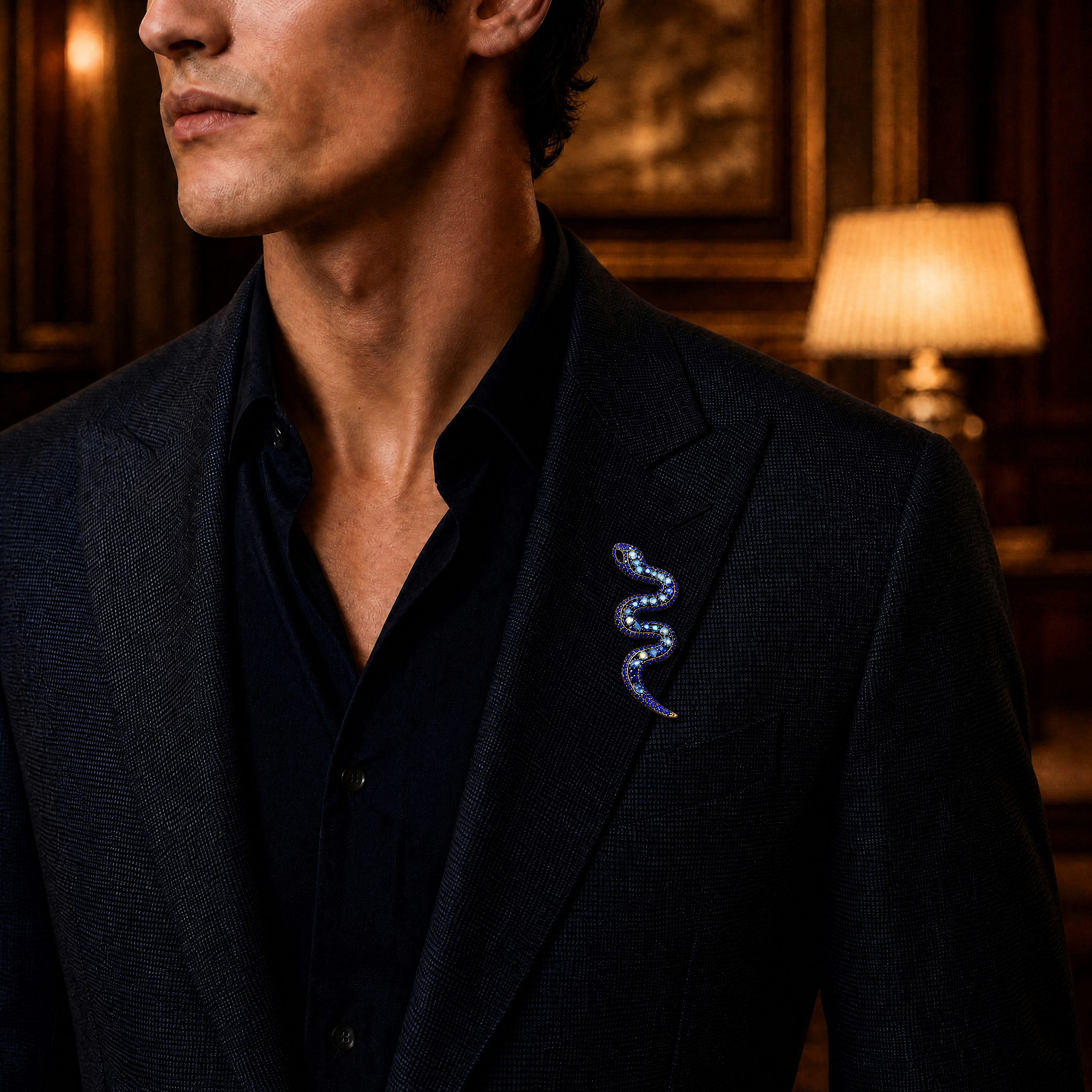 DÉCLIC Serpent Large Lapel Pin – Blue/Gold