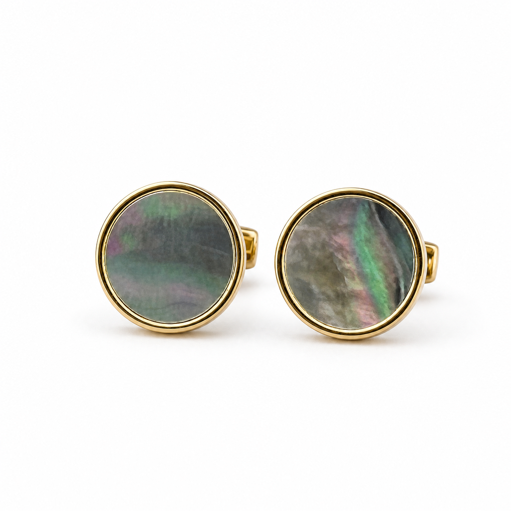 DÉCLIC MOP Smoky Mother Of Pearl Round Cufflink - Gold