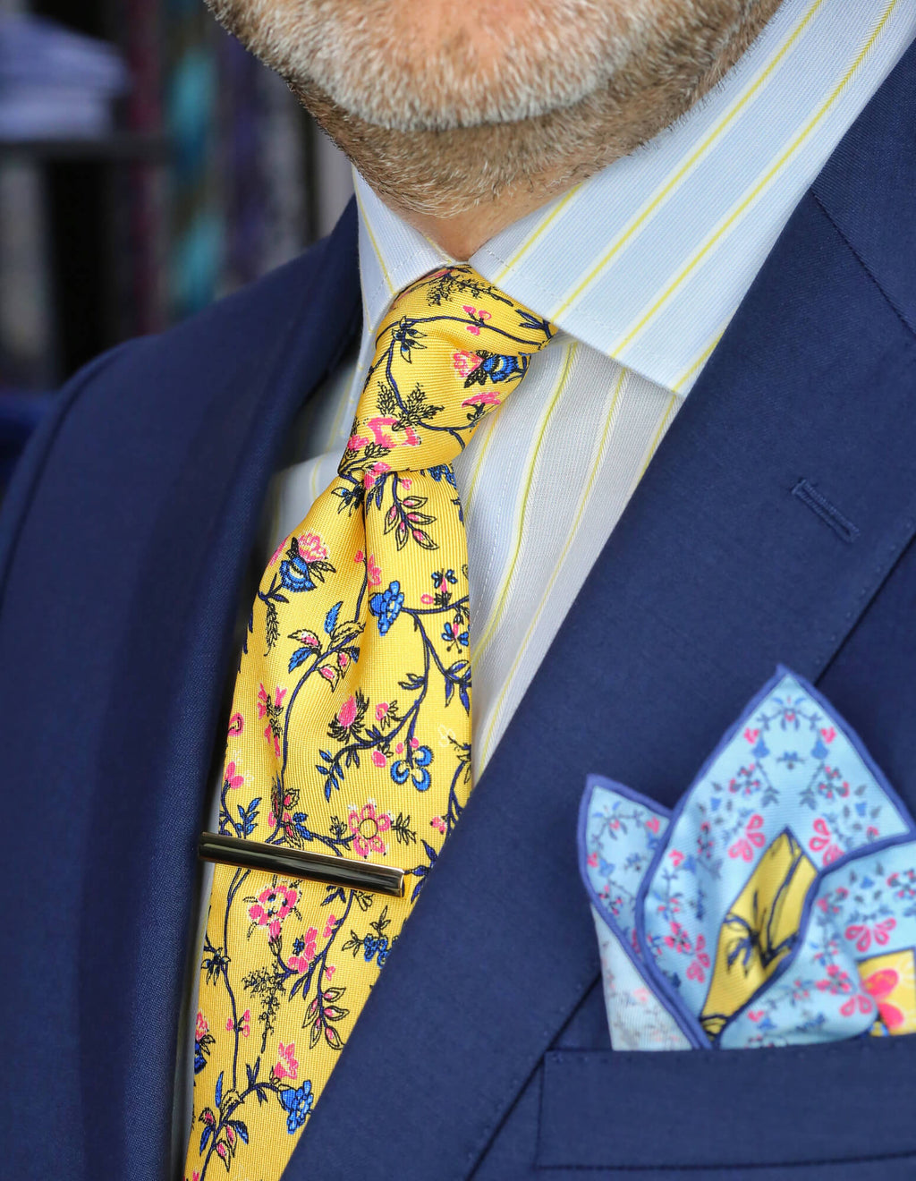 DÉCLIC Staveley Floral Pocket Square - Yellow