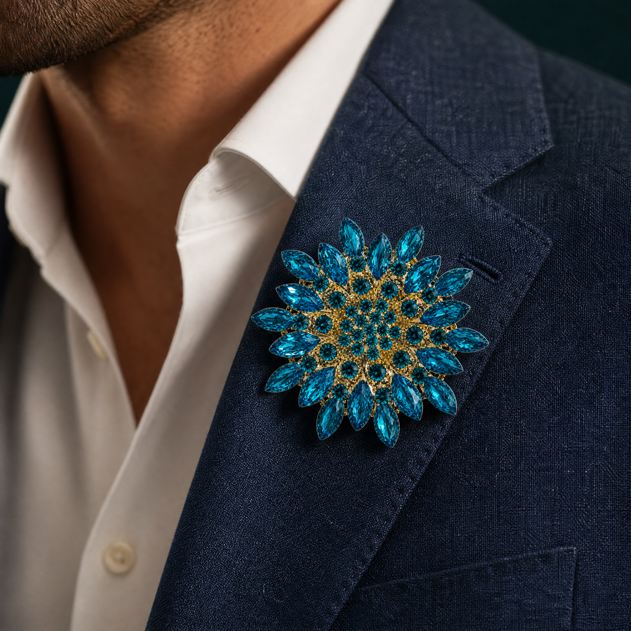 DÉCLIC Large Gilded Flower Pin– Turquoise/Gold
