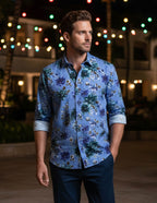JF 'Tropical Night' Print Shirt - Blue