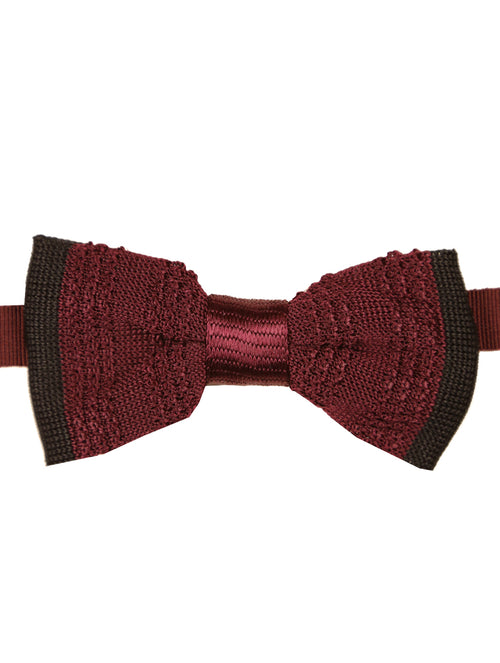 DÉCLIC Barre Knitted Bow Tie - Burgundy/Black