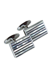 DÉCLIC Onyx/MOP Stripe Cufflink - Silver