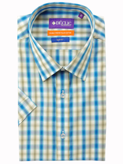 DÉCLIC Shadow Short Sleeve Check Shirt - Blue