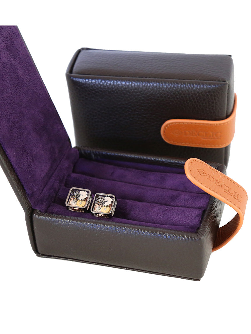 Travel 2-Tone Small Cufflink Storage Box - Brown