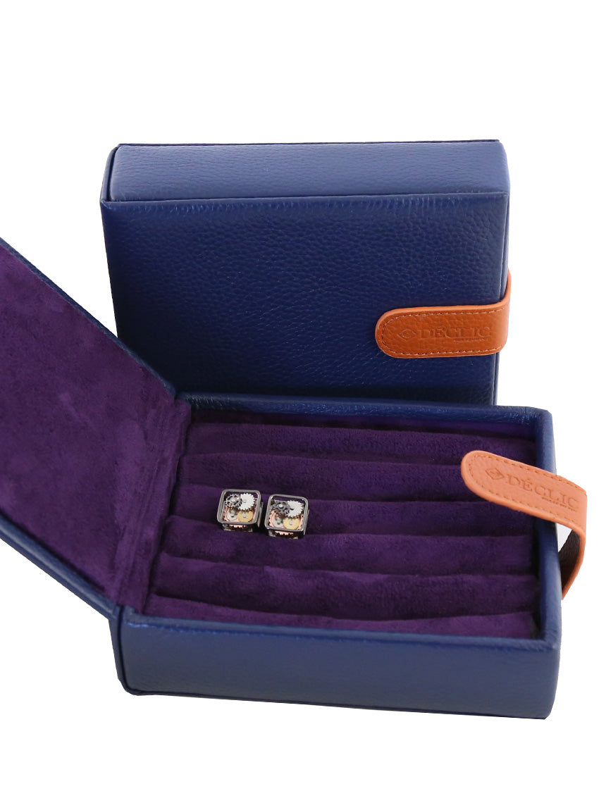 Travel 2-Tone Cufflink Storage Box - Blue